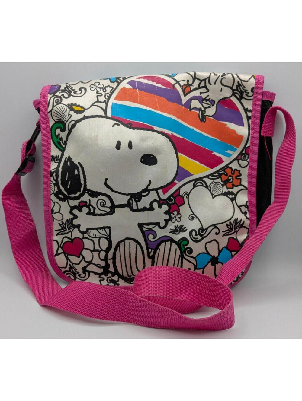 Snoopy Peanuts Messenger Bag - 2015 Black & Pink with Rainbow Heart